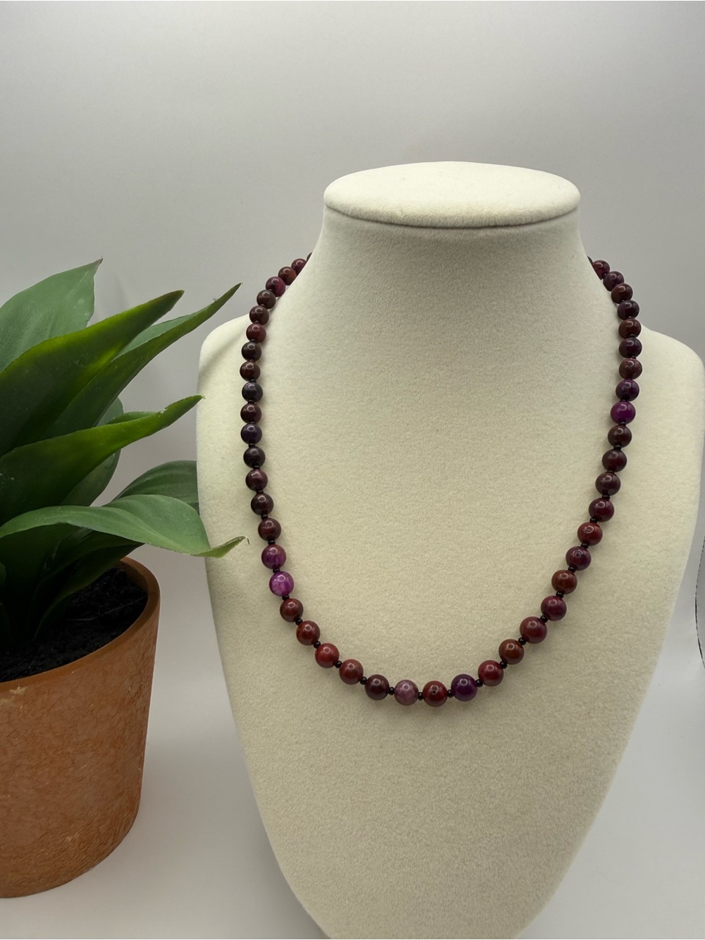 Handcrafted 18” Sugilite Gemstone Necklace 6mm Purple Beads Preciosa Czech Glass